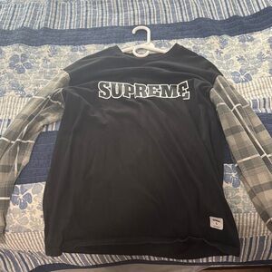 Supreme Black and Gray Plaid Sleeve Top